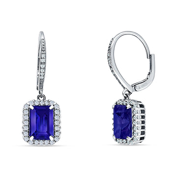 Emerald Cut Leverback Earrings Simulated Blue Sapphire 925 Sterling Silver Wholesale